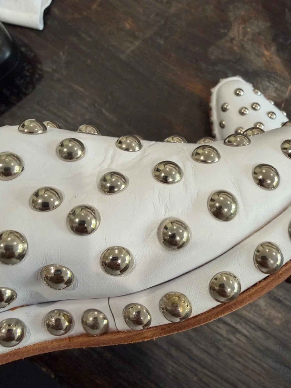 PRÜNE White Studded Slip-On Mules size 39 - Picture 10 of 16